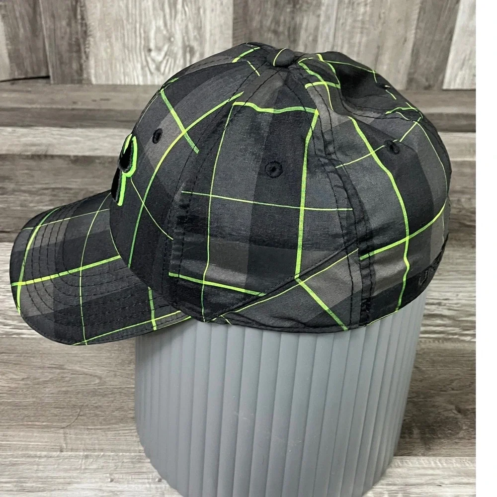 Under Armour Plaid Baseball Cap Hat Grey Black Neon Green Grid Embroidered Logo